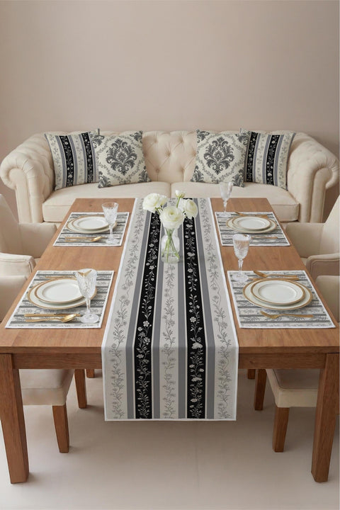 Krem Gri Vintage Desen Hediye Seti - 9 Parça